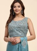 Imported Trendy Saree in Teal Enhanced with Embroidered - 4