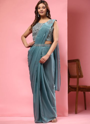 Imported Trendy Saree in Teal Enhanced with Embroidered
