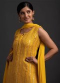 Yellow Georgette Sequins Work Designer Salwar Kameez for Casual - 1