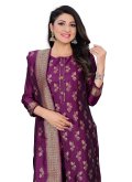 Jacquard Designer Straight Salwar Suit in Purple Enhanced with Woven - 2