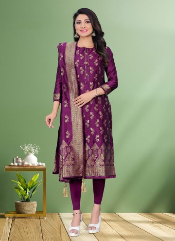 Jacquard Designer Straight Salwar Suit in Purple E