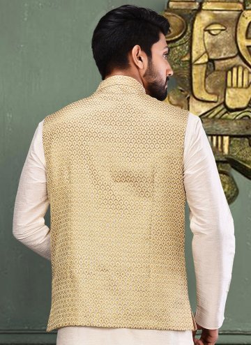 Jacquard Nehru Jackets in Cream Enhanced with Fancy work