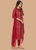 Jacquard Salwar Suit in Maroon Enhanced with Lace - 2