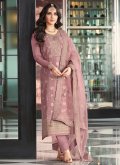 Jacquard Salwar Suit in Pink Enhanced with Embroidered - 1