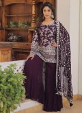 Jacquard Salwar Suit in Purple Enhanced with Embroidered - 2