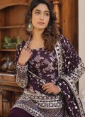 Jacquard Salwar Suit in Purple Enhanced with Embroidered - 3