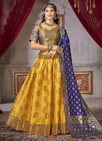 Jacquard Silk A Line Lehenga Choli in Yellow Enhanced with Woven