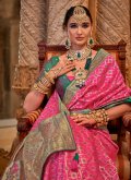 Jacquard Silk Contemporary Saree in Pink Enhanced with Stone Work - 1