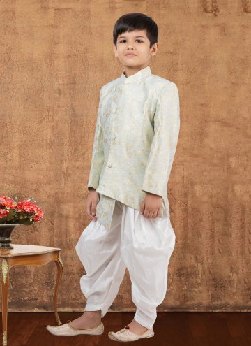Jacquard Silk Indo Western in Green Enhanced with Fancy work