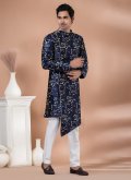 Jacquard Silk Indo Western in Navy Blue Enhanced with Embroidered - 1