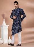Jacquard Silk Indo Western in Navy Blue Enhanced with Embroidered - 2