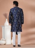 Jacquard Silk Indo Western in Navy Blue Enhanced with Embroidered - 3