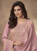 Jacquard Trendy Salwar Kameez in Pink Enhanced with Embroidered - 1