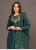 Jacquard Work Cotton  Green Designer Salwar Kameez - 1
