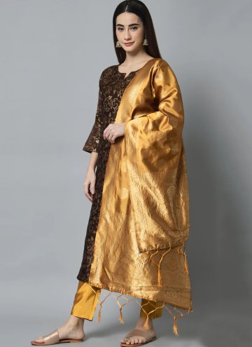 Jacquard Work Cotton Silk Brown Salwar Suit