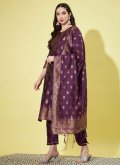Jacquard Work Cotton Silk Purple Trendy Salwar Suit - 1