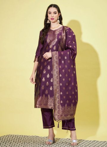 Jacquard Work Cotton Silk Purple Trendy Salwar Sui