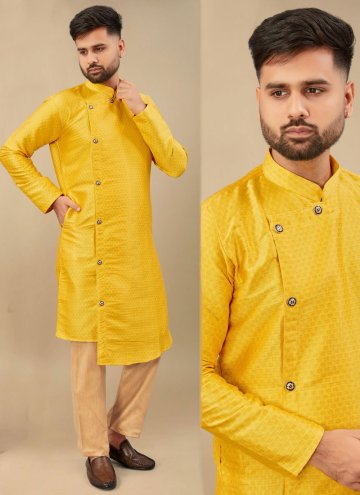 Jacquard Work Jacquard Silk Yellow Kurta Pyjama