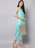 Jacquard Work Silk Aqua Blue Salwar Suit - 3