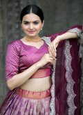 Kanjivaram Silk A Line Lehenga Choli in Purple Enhanced with Woven - 1