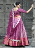 Kanjivaram Silk A Line Lehenga Choli in Purple Enhanced with Woven - 2
