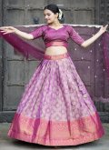 Kanjivaram Silk A Line Lehenga Choli in Purple Enhanced with Woven - 3
