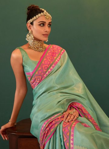 Kanjivaram Silk Classic Designer Saree in Aqua Blue Enhanced with Border