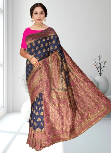 Kanjivaram Silk Classic Designer Saree in Navy Blu