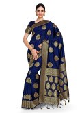 Kanjivaram Silk Classic Designer Saree in Navy Blue Enhanced with Zari Work - 1