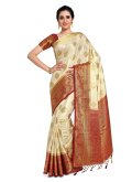 Kanjivaram Silk Classic Designer Saree in Off White Enhanced with Zari Work - 1