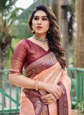 Kanjivaram Silk Classic Designer Saree in Peach Enhanced with Woven - 2