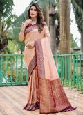Kanjivaram Silk Classic Designer Saree in Peach Enhanced with Woven - 3