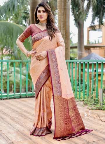 Kanjivaram Silk Classic Designer Saree in Peach En
