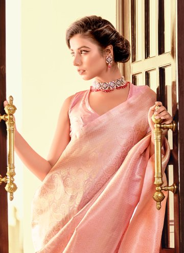 Kanjivaram Silk Classic Designer Saree in Pink Enhanced with Woven