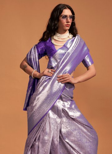 Kanjivaram Silk Classic Designer Saree in Purple Enhanced with Woven