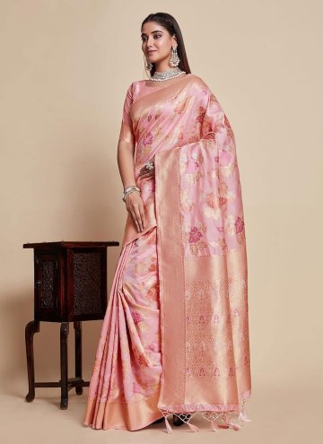 Kanjivaram Silk Classic Designer Saree in Rose Pink Enhanced with Woven