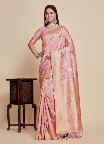 Kanjivaram Silk Classic Designer Saree in Rose Pink Enhanced with Woven