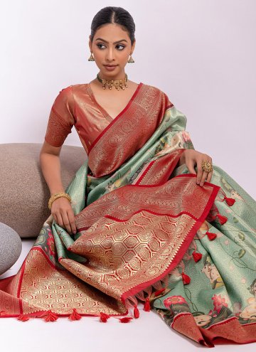 Kanjivaram Silk Classic Designer Saree in Sea Green Enhanced with Woven