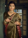 Kanjivaram Silk Classic Designer Saree in Wine Enhanced with Woven - 1