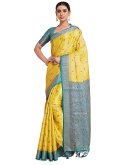 Kanjivaram Silk Classic Designer Saree in Yellow Enhanced with Zari Work - 1