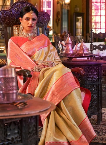 Kanjivaram Silk Contemporary Saree in Gold Enhanced with Woven