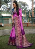 Kanjivaram Silk Contemporary Saree in Lavender Enhanced with Woven - 2