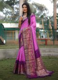 Kanjivaram Silk Contemporary Saree in Lavender Enhanced with Woven - 3