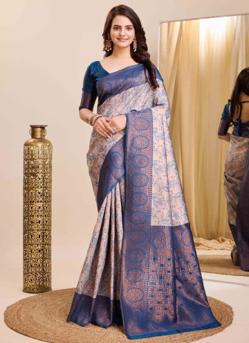Kanjivaram Silk Contemporary Saree in Multi Colour Enhanced with Jacquard Work