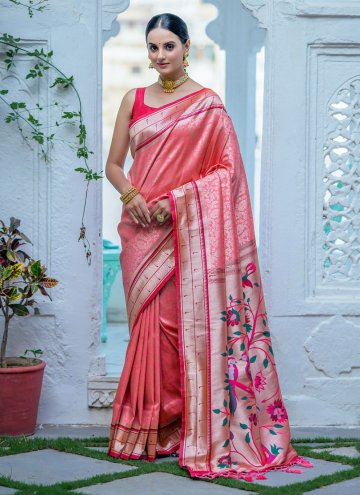 Kanjivaram Silk Contemporary Saree in Peach Enhanc