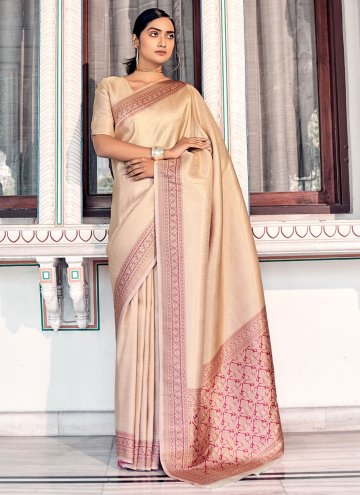 Kanjivaram Silk Designer Saree in Beige Enhanced w