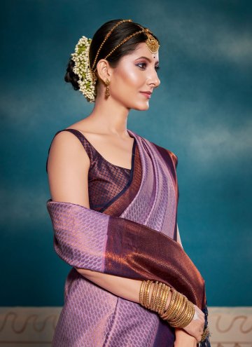 Kanjivaram Silk Designer Saree in Lavender Enhanced with Border