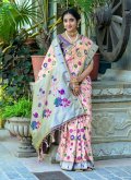 Kanjivaram Silk Designer Saree in Peach Enhanced with Meenakari - 2
