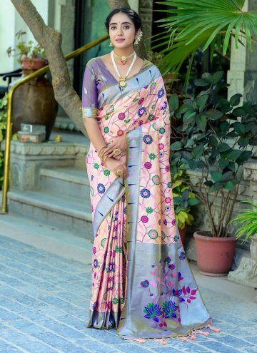 Kanjivaram Silk Designer Saree in Peach Enhanced w