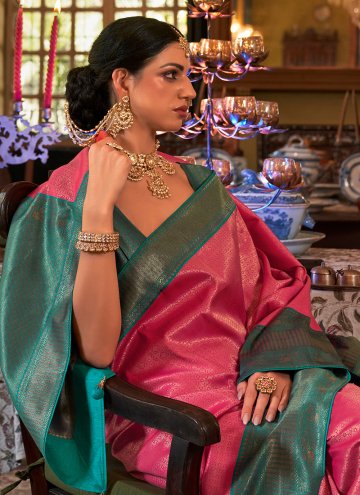 Kanjivaram Silk Designer Saree in Pink Enhanced with Woven